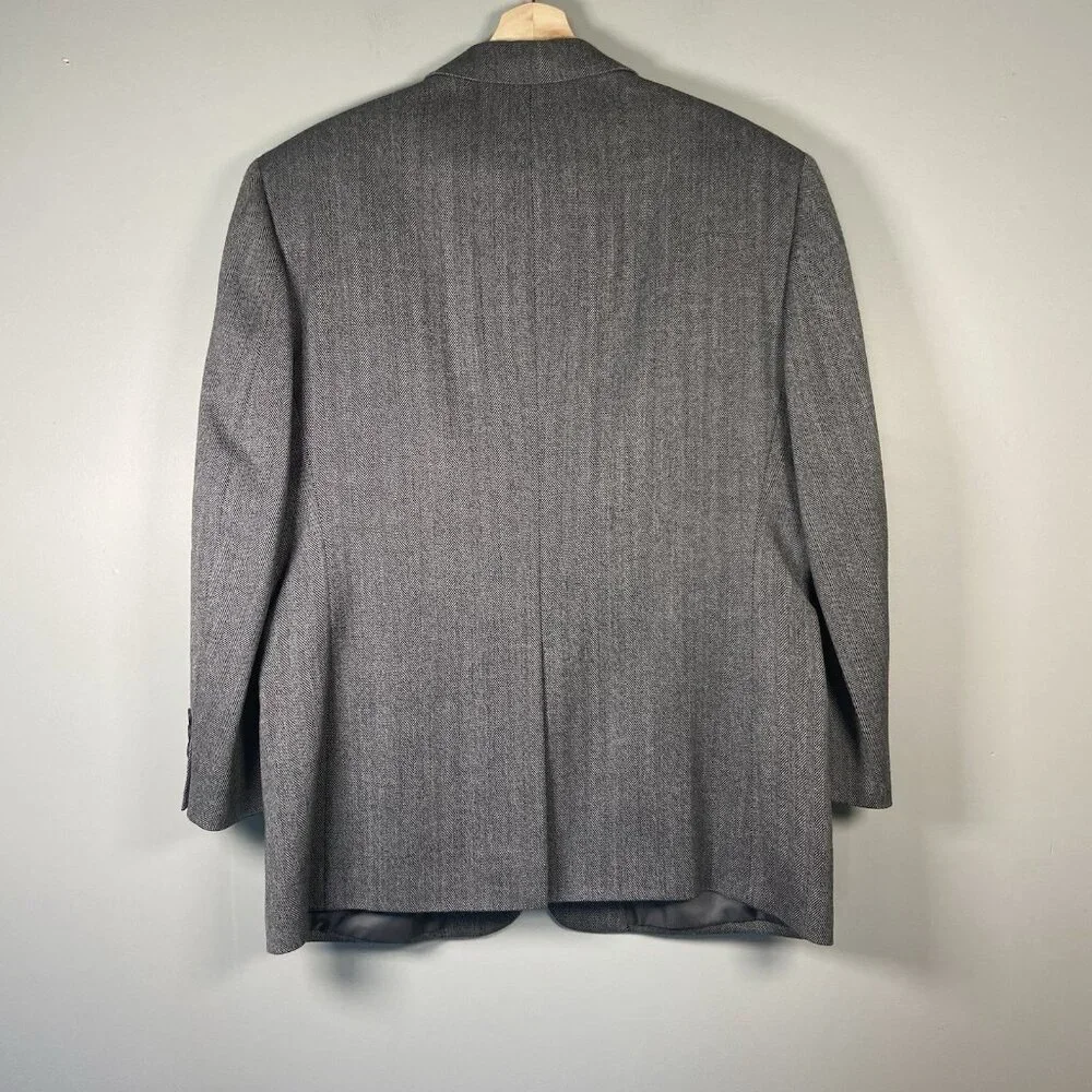 Joseph & Feiss Gold Sport Coat Mens 42 S‎ Lambswool Gray Herringbone Blazer